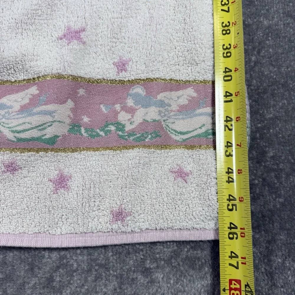 2 - Francies Bath Towels Fieldcrest Mills Pink White Angels Trumpets Stars